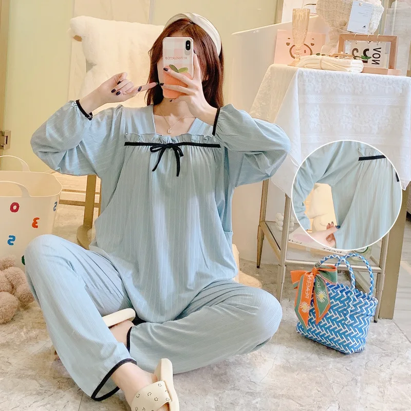 

Two-Piece Spring And Fall Thin Section Of The Monthly Clothing Plus Size Home Wear Maternity Pajamas Breastfeeding Home Wear Set