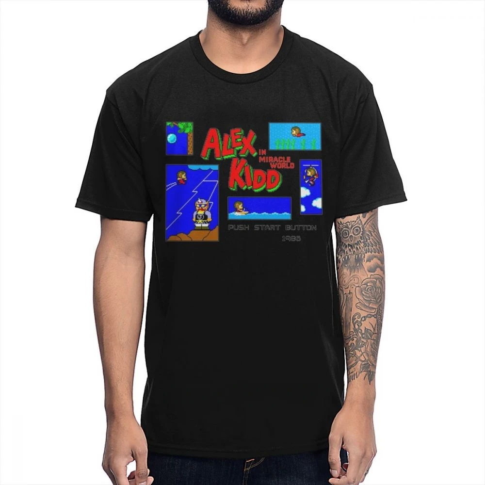 Cartoon Natural Cotton la Camiseta  Retro Plus Size Alex Kidd In Miracle World Game Pixel 8 Bit T shirt  harajuku