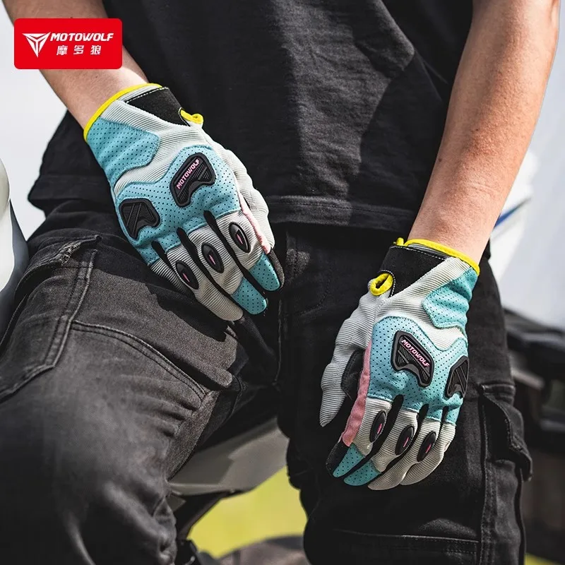 MOTOWOLF Motorcycle Rider Leather Gloves Equipment Breathable Touch for Off-road Racing Men and Women motorcyclists man Glove