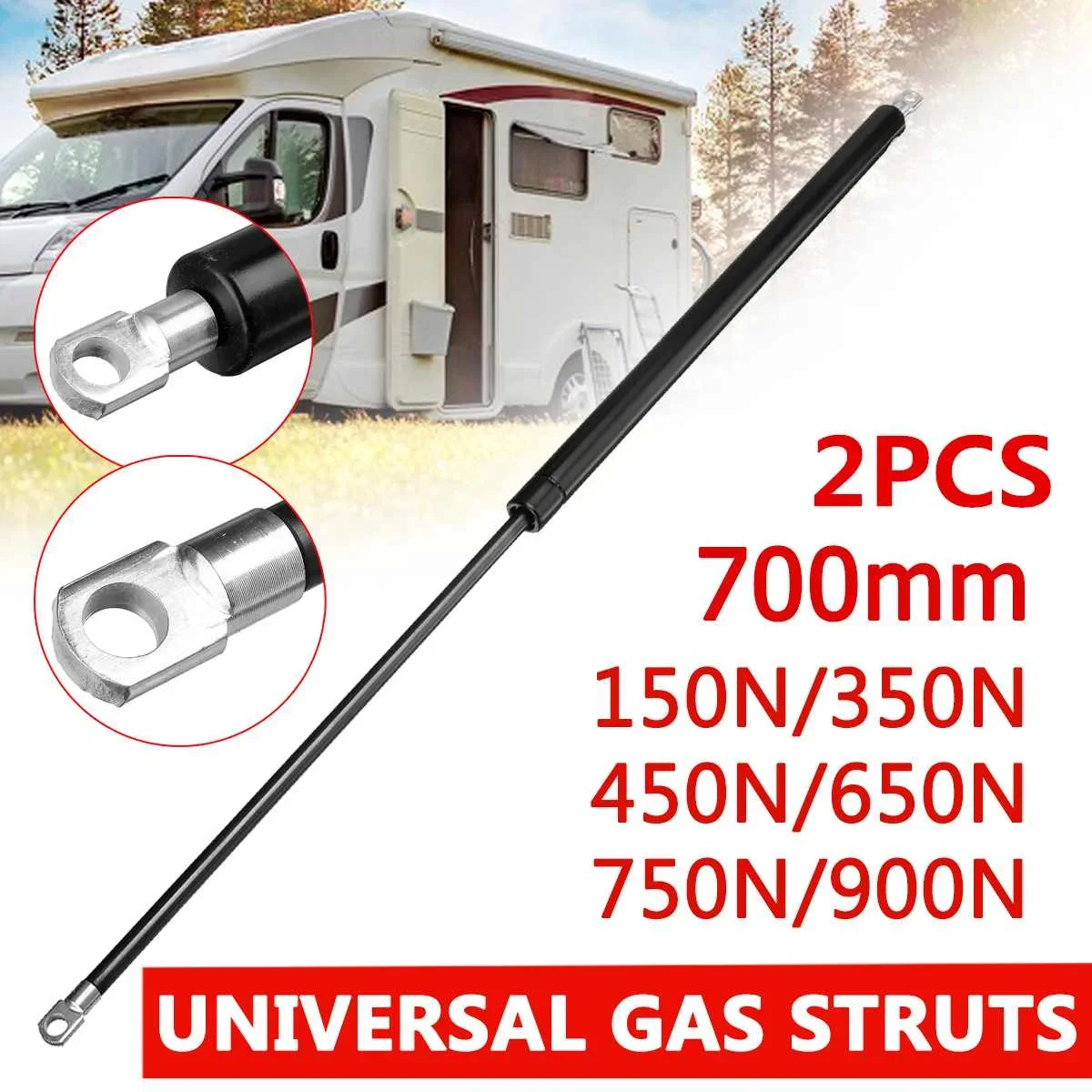 2pcs 700mm 100-900N Gas Spring Hood Support Rod Shock Lift Car Gas Strut Bars for RV Bed Window Bus Engine Bonnet Tailgate