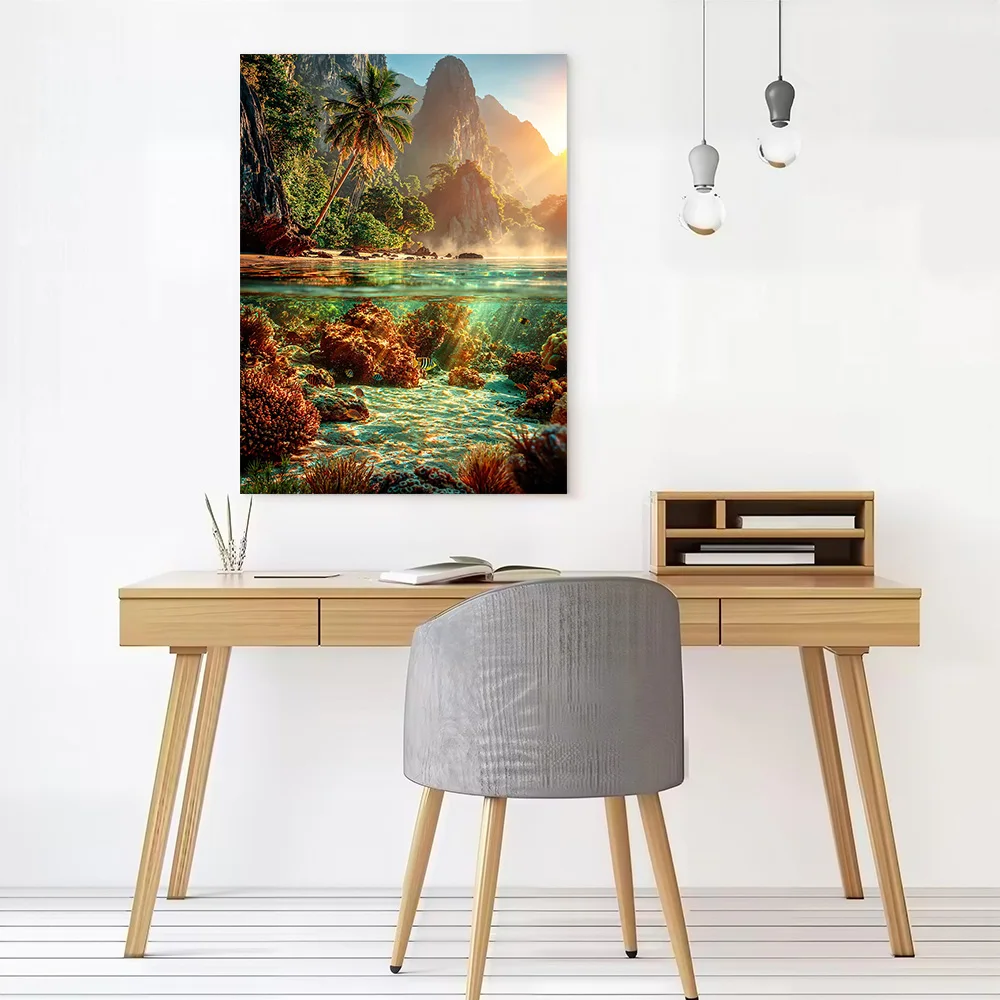 Luminous Coral Coast Printed Canvas Poster Custom Pictures Wall Art Canvas Painting for Modern Home Decoration Ornaments Room