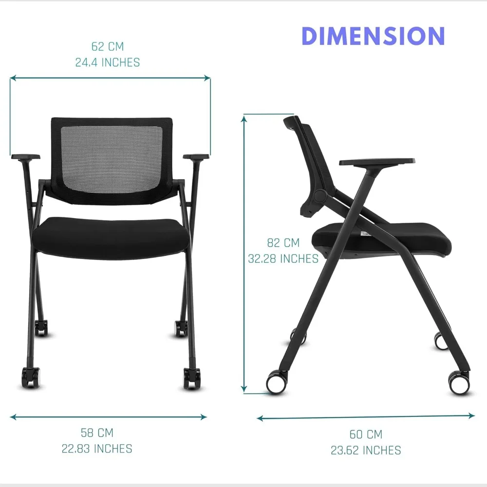 12 Pack Stackable Conference Room Chairs with Wheels and Paddle, Ergonomic Mesh Back and Arms for Meeting, Conference, Reception