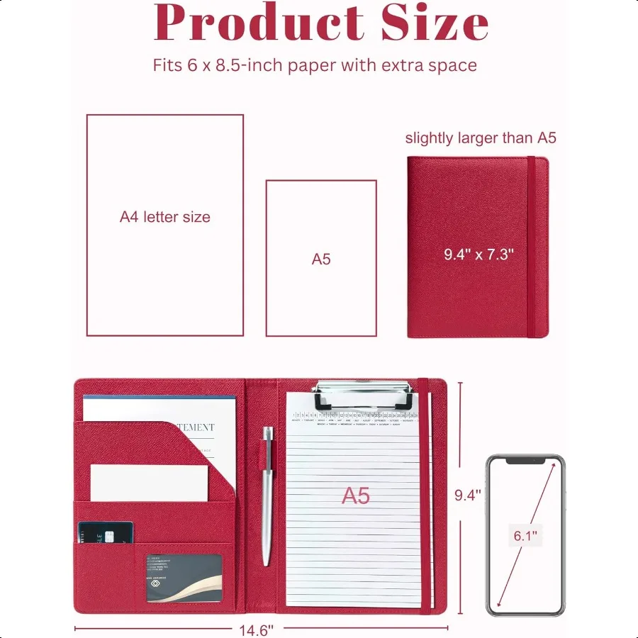 Cartella portafoglio Junior Padfolio Piccola portablocco A5 con coperchio per blocco note da 5'' x 8'' Supporto per blocco note legale per Bu