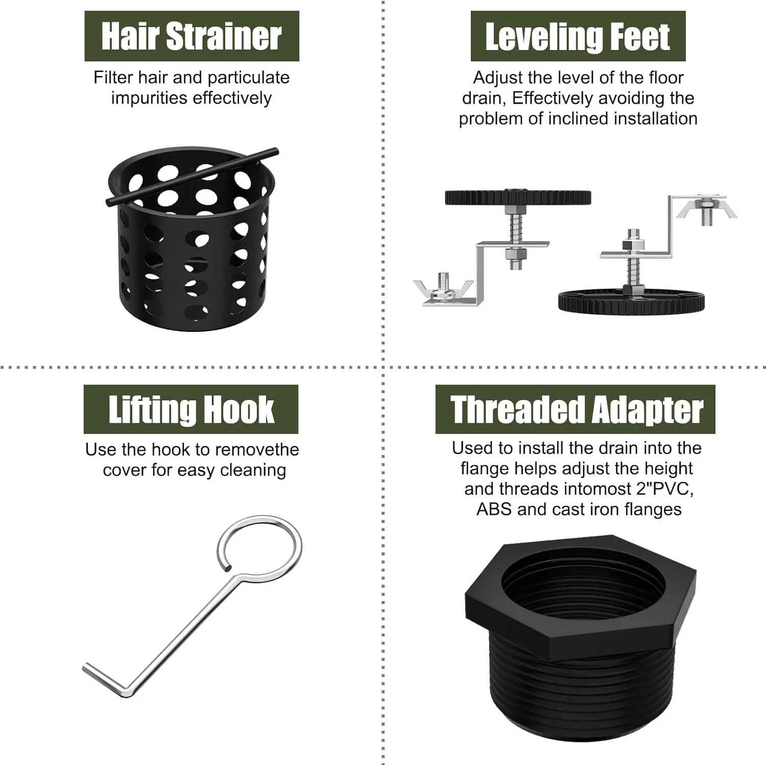 24-Inch Black Linear Shower Drain With Modern Design Fast Drainage Rectangle Shower Floor Accessory Upgraded Wedge Wire Cover