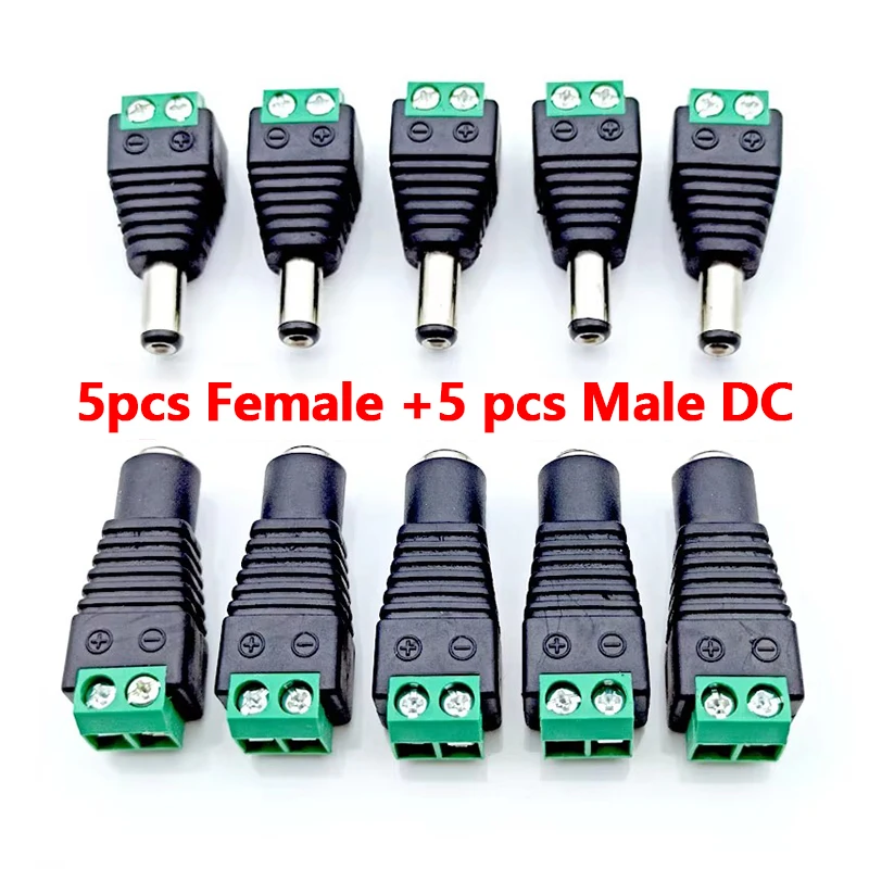 

10PCS DC 12V Male Female BNC Connectors 5.5*2.1mm Welding-Free Power DC Plug Adapter Jack Sockets For LED CCTV Camera