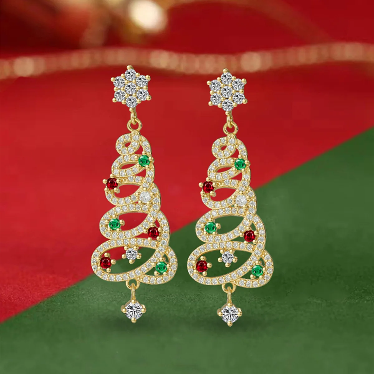 New Fashion Christmas Accessories Exquisite Women's Earrings Trendy Christmas Tree Snowflake Shaped Zircon Earrings Gifts