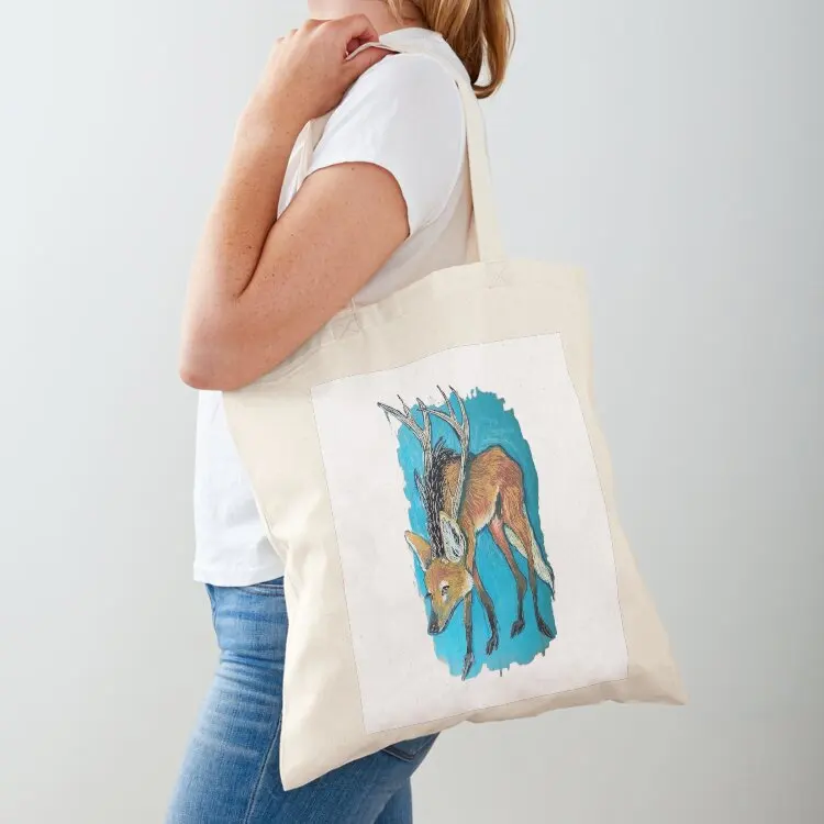 

Maned Wolf with Antlers Tote Bag university shopper bag tote bag women Canvas Women's beach bags