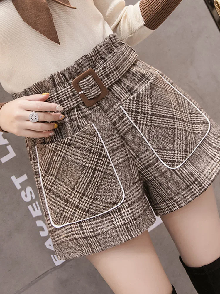 

Ladies High Wasited Lattice Woolen Shorts Women Clothes Girls Casual Cute Booty Shorts Female Outerwear Bootcut