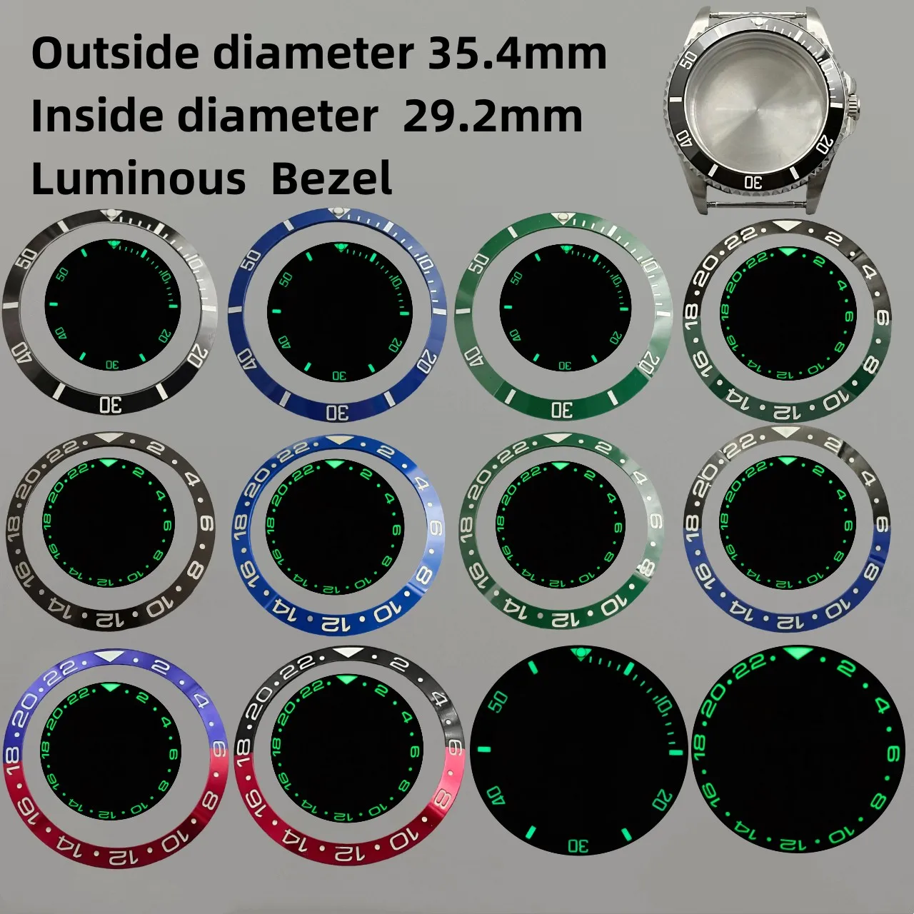 LARIMOKER 35.4mm  C3 green luminous ceramic bezel Insert fit 37.9mm/38mm Case bezel insert 35.4mm*29.2mm replacement watch parts