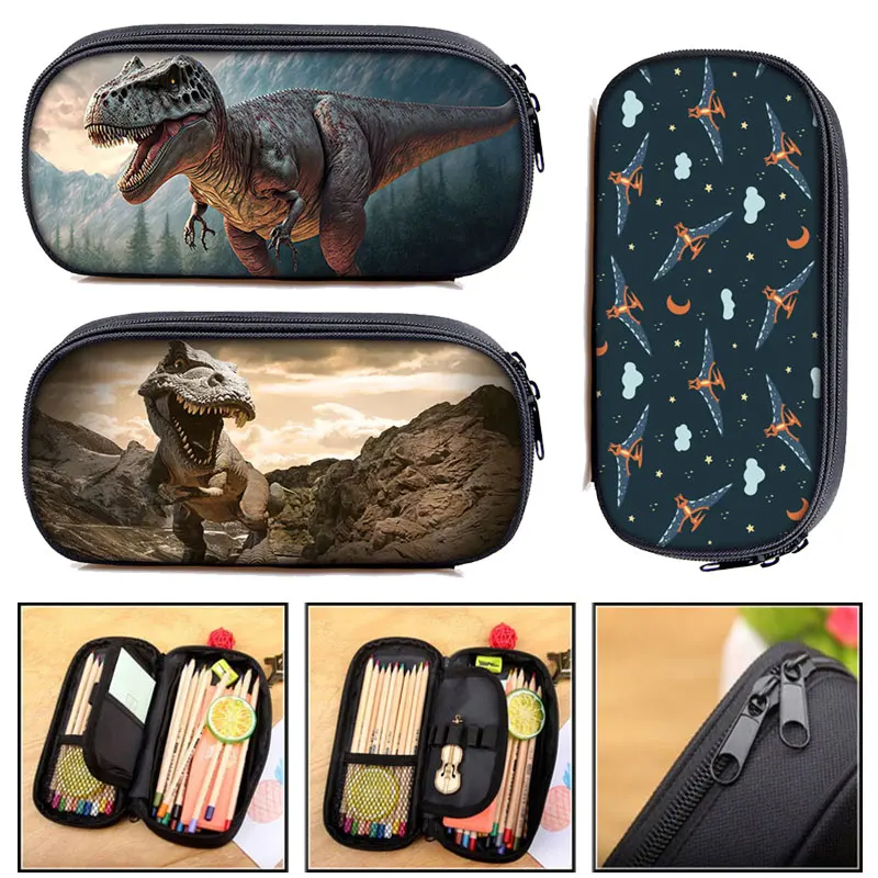 Custodia cosmetica con stampa dinosauro antico Mosasaur Spinosaurus Pencil Box Microraptor Quetzalcoatlus Tarbosaurus School Case Supplies