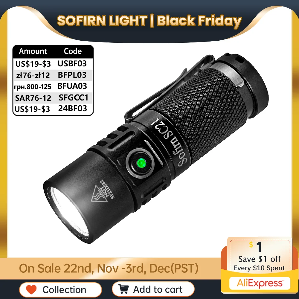 Sofirn SC21 USB C Rechargeable LED Flashlight 16340 Mini Torch 1000LM LH351D 90CRI with Magnet Tail