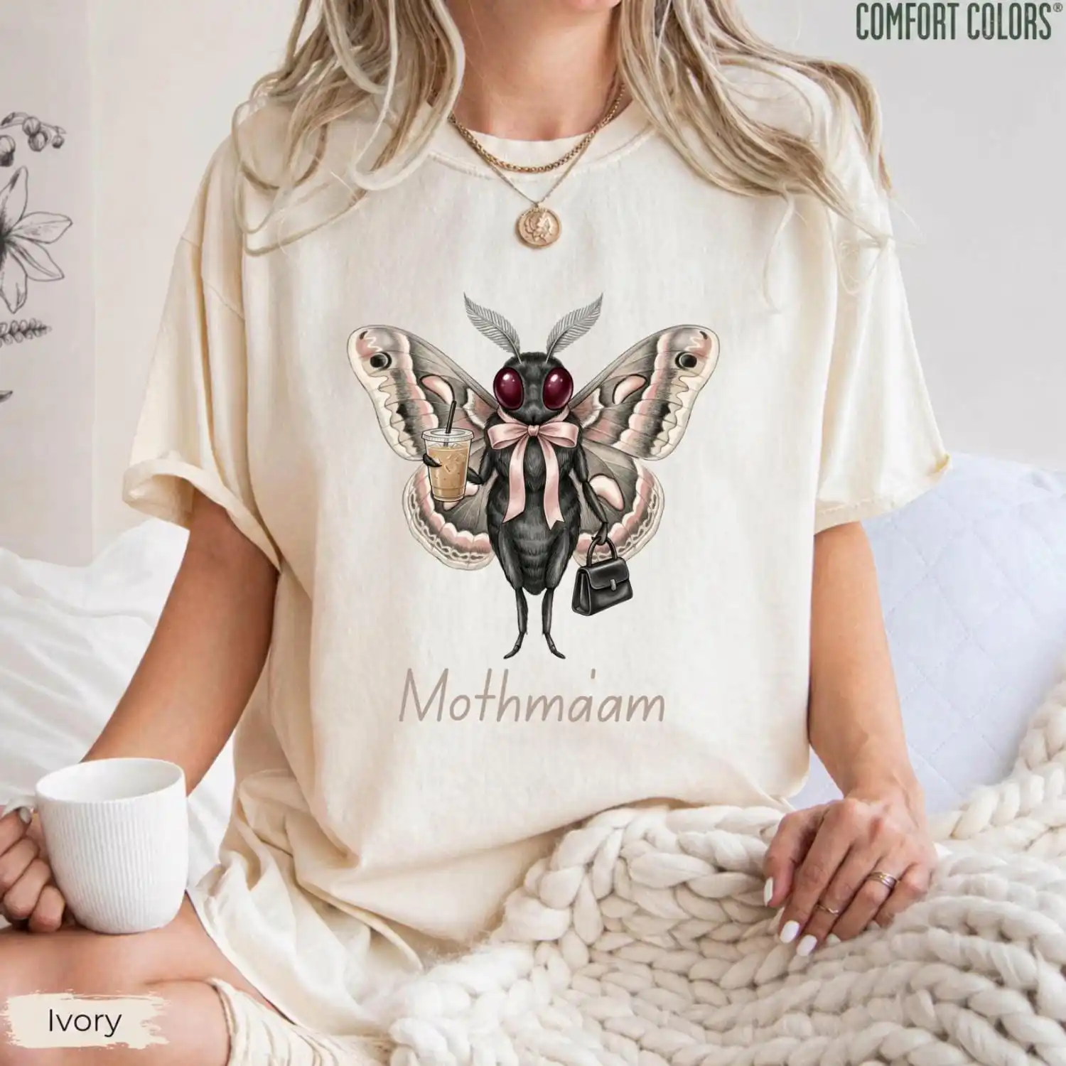 Mothma'am Comfort Shirt, Funny Coffee Lover Cryptid Moth Tee Gift Tee T-shirt