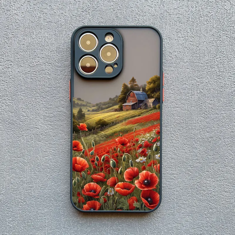 Mohnblüten-Design: Heißrote, stoßfeste Rückseitenhülle für iPhone 17, 16, 12, 13 Pro Max, Mini, 11, 14, 15 Pro Max, XS, X, XR, 7, 8 Plus – Detail 9
