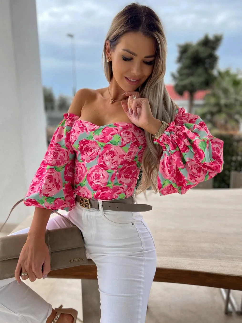 Autumn Sexy Off Shoulder Women Tops And Blouse Fashion Puff Sleeve Bodycon Crop Top Casul Holiday Beach Floral Blouses Shirt