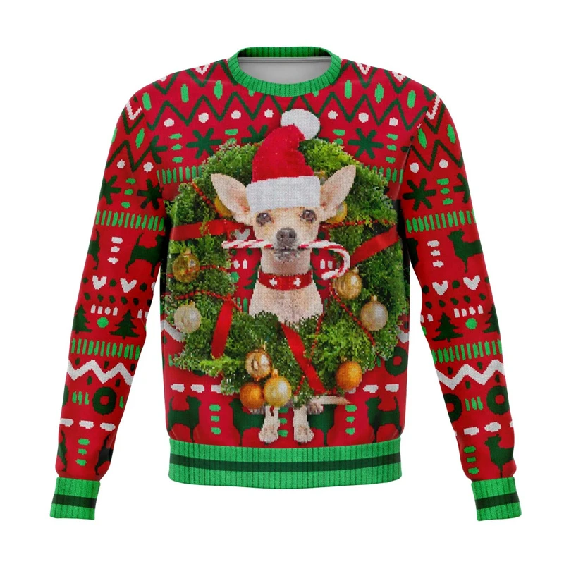 Colorful Dog Cat Pattern Ugly Christmas Sweater For Men 2026 New Year Festival Hoodie Women Merry Christmas Crew Neck Sweatshirt