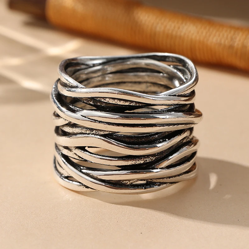 Vintage Silver Color Geometry Surround Women's Ring Daily Wear Party Jewelry