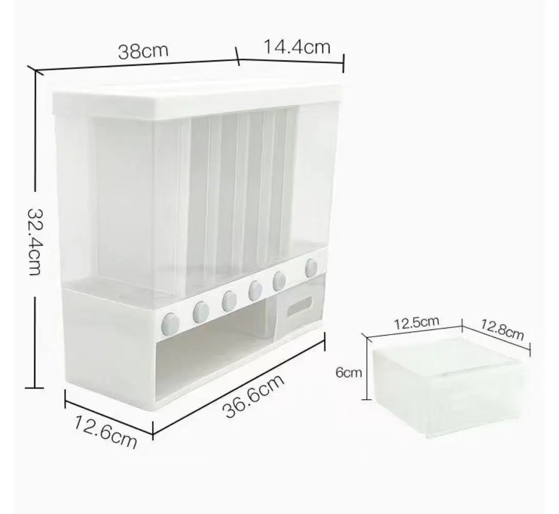 1pc Rice Dispenser Food Dispenser 26LB Rice Drum 6 Grids Storage Dry Food Dispenser Grain Storage Dried Fruit Food Storage Box