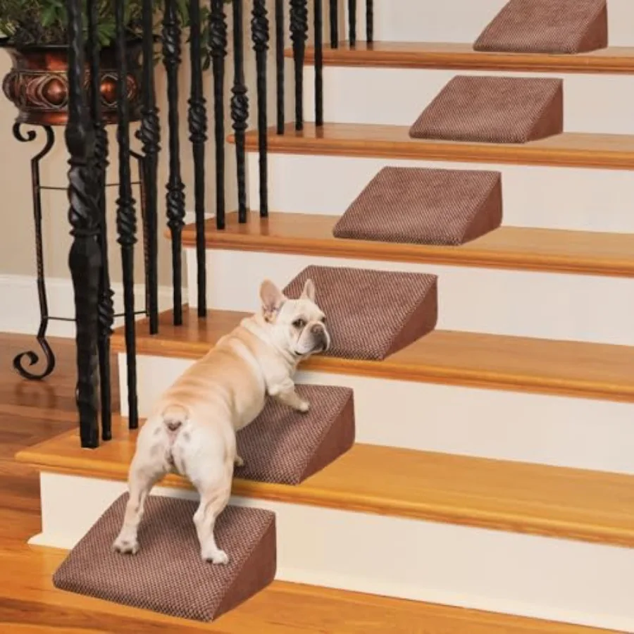 

40D Density Foam Dog Ramp for Small Dogs Cats Pet Steps Stairs with Anti-Slip Bottom and Self-Sticky Pads to Fix 6Pack Reddish