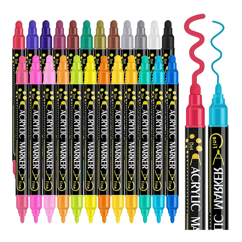 

Double Ended Acrylic Paint Pen Markers 24 Colors , Acrylic Paint Pens,DIY Crafts Making Art Supplies