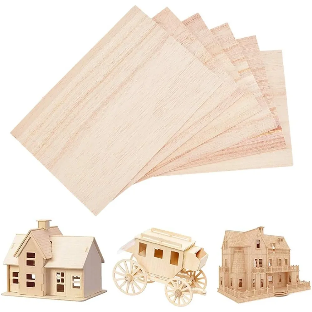 20 Pack Paulownia Wood Sheets 4x6 Inch Natural Unfinished Wood Board Hobby Wood for House Aircraft Ship Boat DIY Craft