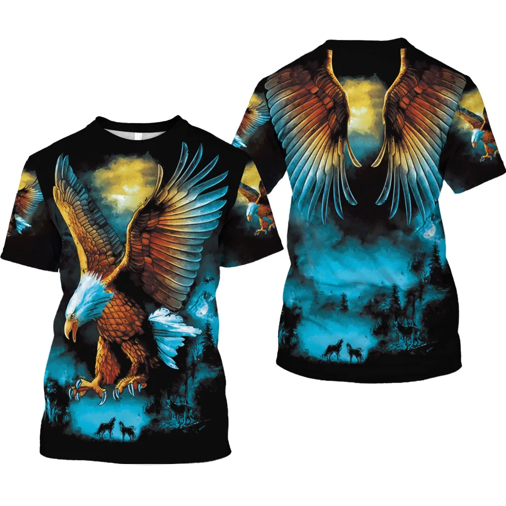 

Popular Short Sleeve Crew Neck Tops Creative Cool Men's Bald Eagle T Shirt 3D Printed Summer Streetwear All Body Print Tee