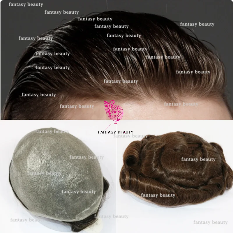 

Men's toupee natural hairline Vloop 0.04mm-0.05mm ultra-thin leather full PU capillary prosthesis injection replacement system