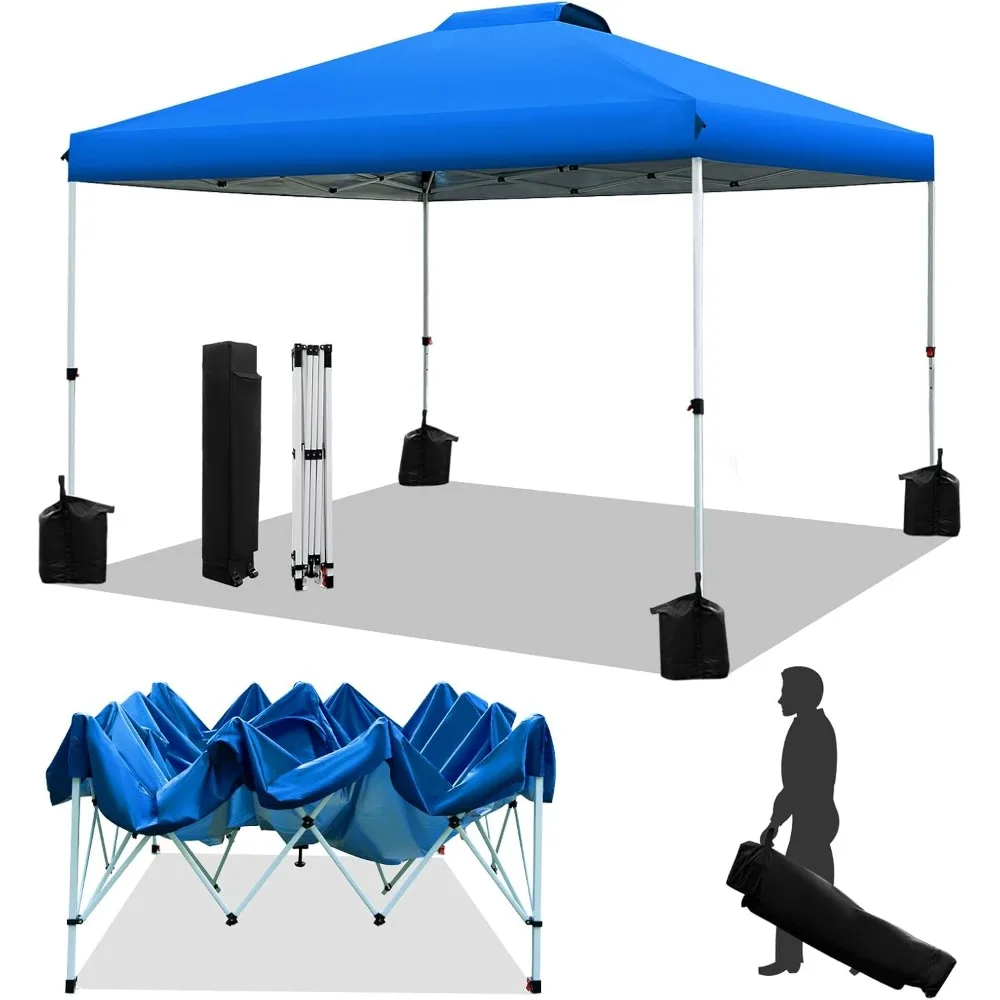 Pop up Canopy Tent 10x10ft, 1-Button Push Setup, Instant Portable Shelter, Adjustable Height, Portable Roller Bag, 4 Weight Bag