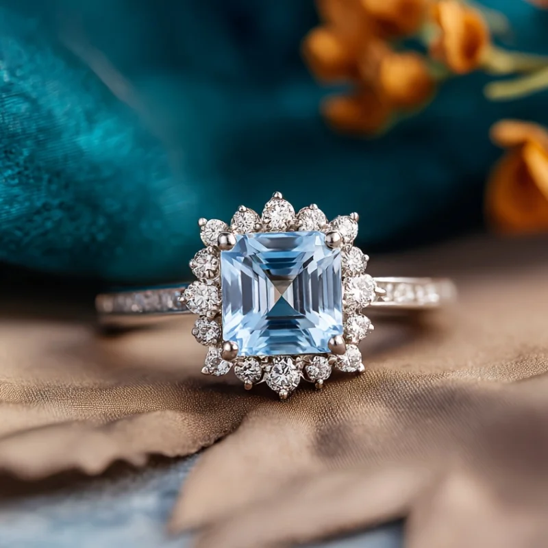 

SGARIT 2 карата Asscher Cut натуральный топаз кольцо для женщин стерлингового серебра 925 пробы небесно-голубой оригинальный обручальное кольцо модные украшения