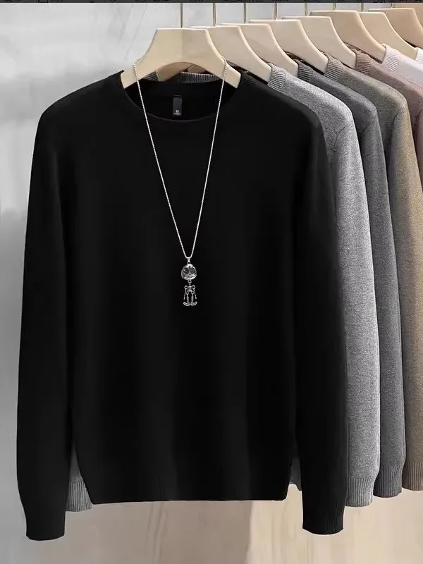 

Высококачественный вязаный свитер с длинным рукавом и круглым вырезом для мужчин, базовый слой, теплая внутренняя одежда для осени и зимы, цветной