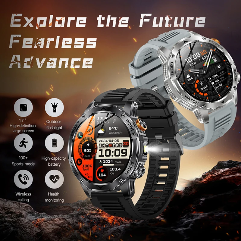 

2025 New For HUAWEI Xiaomi 1000mah AMOLED Smart Watch Men Sports Fitness LED Flashlight 3ATM Waterproof BT Call Smartwatch