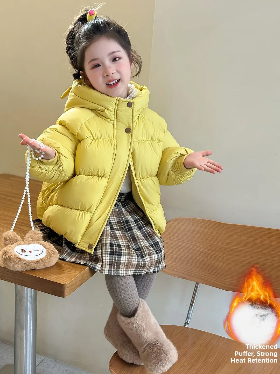 

Faionable Thiened Хлопковая куртка с капюшоном для девочек Теплое зимнее пальто слипоны с ушками Sweet Sle Свободная посадка на молнии Clo...