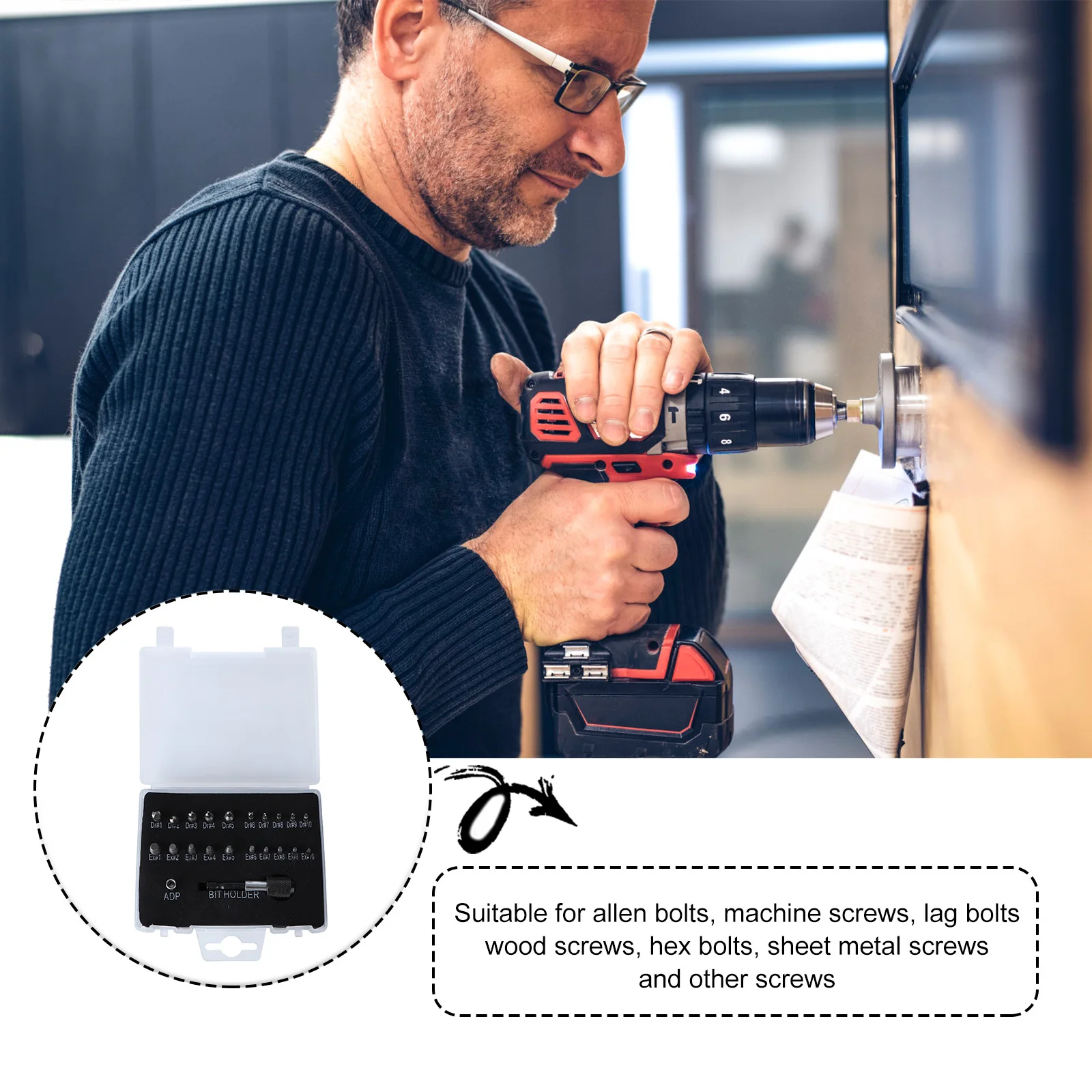 

22Pcs Screwdriver Bit Set Hss Damaged Screw Extractor Kit with 2 Extension Bit Holders Broken Bolt Remover for Allen Machine Lag