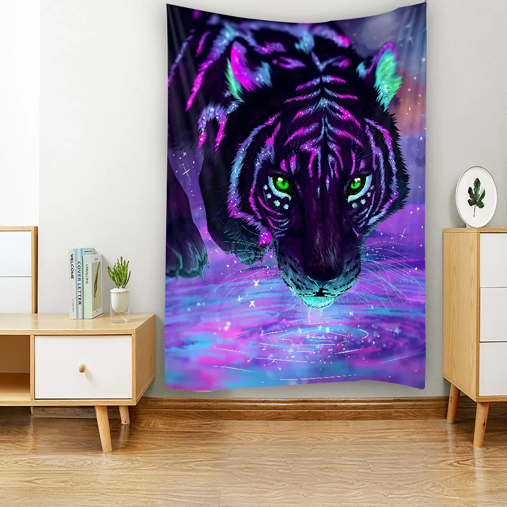 Fantasy Animal Art Tapestry Home Decoration Wall Hanging Cloth Lion Wolf Tiger Pattern Background Wall Decoration Tapestry