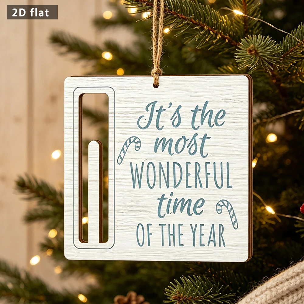 Christmas Wooden Hanging Plaque, 2D Flat It's The Most Wonderful Time Of The Year Sign, Winter Holiday Wall Door Ornament