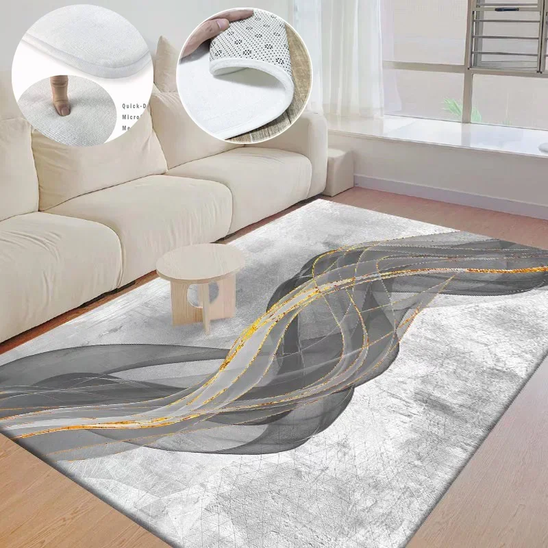 Gray Luxury Style Carpet for Living Room Modern Large Area Rug Bedroom Decoration Soft Fluffy Cloakroom Flannel Mats Washable