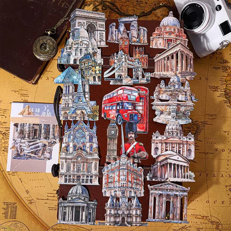 1Pack/3Pack Travel Hard Vintage Bottoming Card Stickers European Universal 10Pcs/Pack Wanderlust Supplies Handbook Stationery