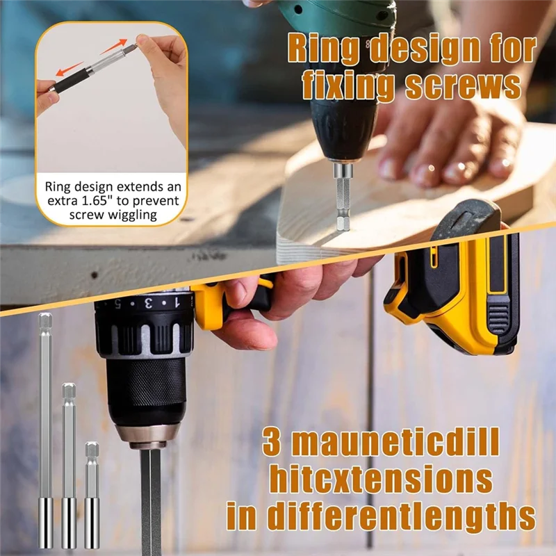 N08R 6Pcs Drill Bit Extension Magnetic Swiveling Bit Tip Holder Bar Set 1/4Inch Magnetic Rotary Drill Holder,For Tight Spaces