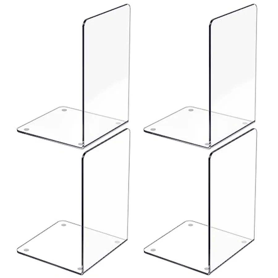 

Acrylic Bookends 4 Pcs, Clear Book Ends for Shelves, Transparent Bookend Organizer, Book Holder Stand Decorative, Book Stoppers