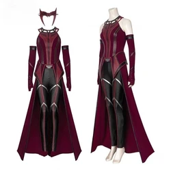 Wanda Maximoff-traje de bruja escarlata para Cosplay, Tops rojos, pantalones, capa, tocado, Sexy, regalos de Halloween