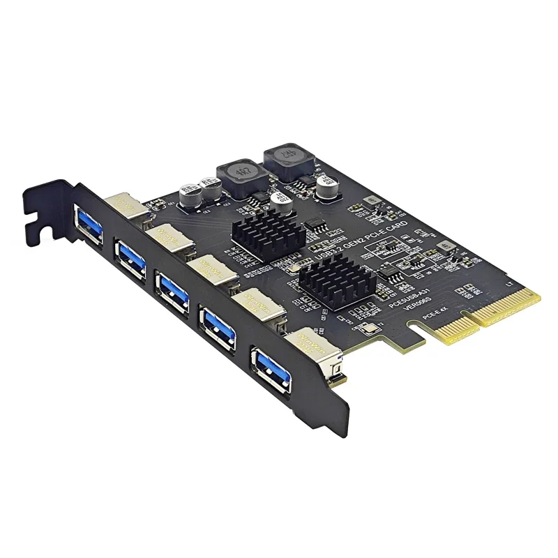 NEW PCI Express PCI-E X4 USB HUB Adapter USB3.2 PCIE Add On Cards USB 3.2 Gen2 10Gbps 5 Port Expansion Card for Desktop Computer
