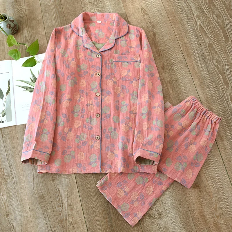 2024 New Women\'s Spring and Autumn Pajama Set 100% Pure Cotton Retro Chinese Style Long Sleeve Two Piece Set Large Home Fury