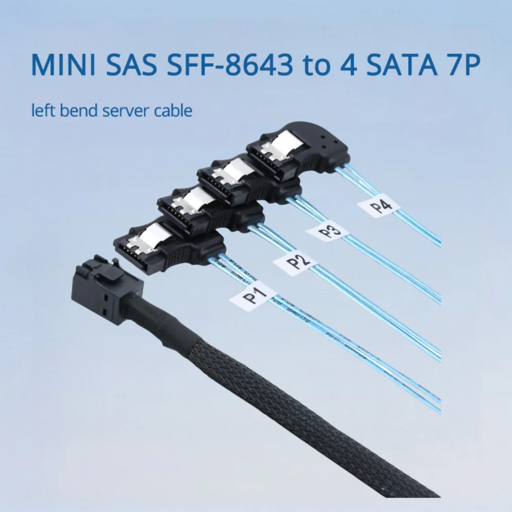 

Mini SAS SFF-8643 To 4 SATA 7P Left Turn Server Cable Ength Optional 0.5M 1M
