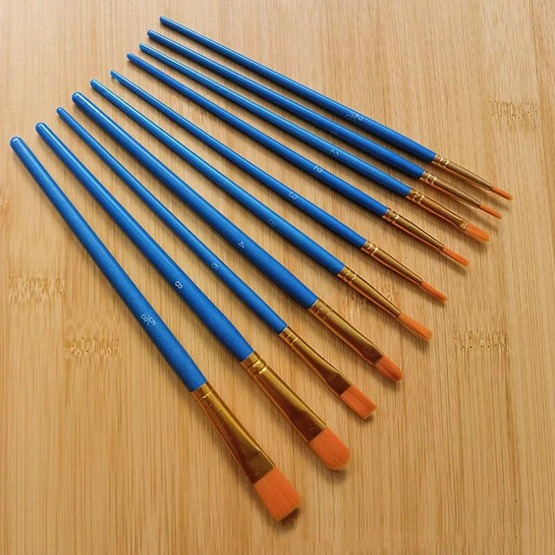 

10pcs/bag Oil Painting Brush With Plastic Rod Watercolor Gouache Drawing Pen Multisize Art Supply Stationery Student Paintbrush