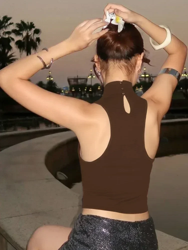 Sexy Basic Knit Hollow Out Tank Tops Women Vest Sleeveless Pullovers Metal Ring Knitted Camisole Skinny Bodycon Tops