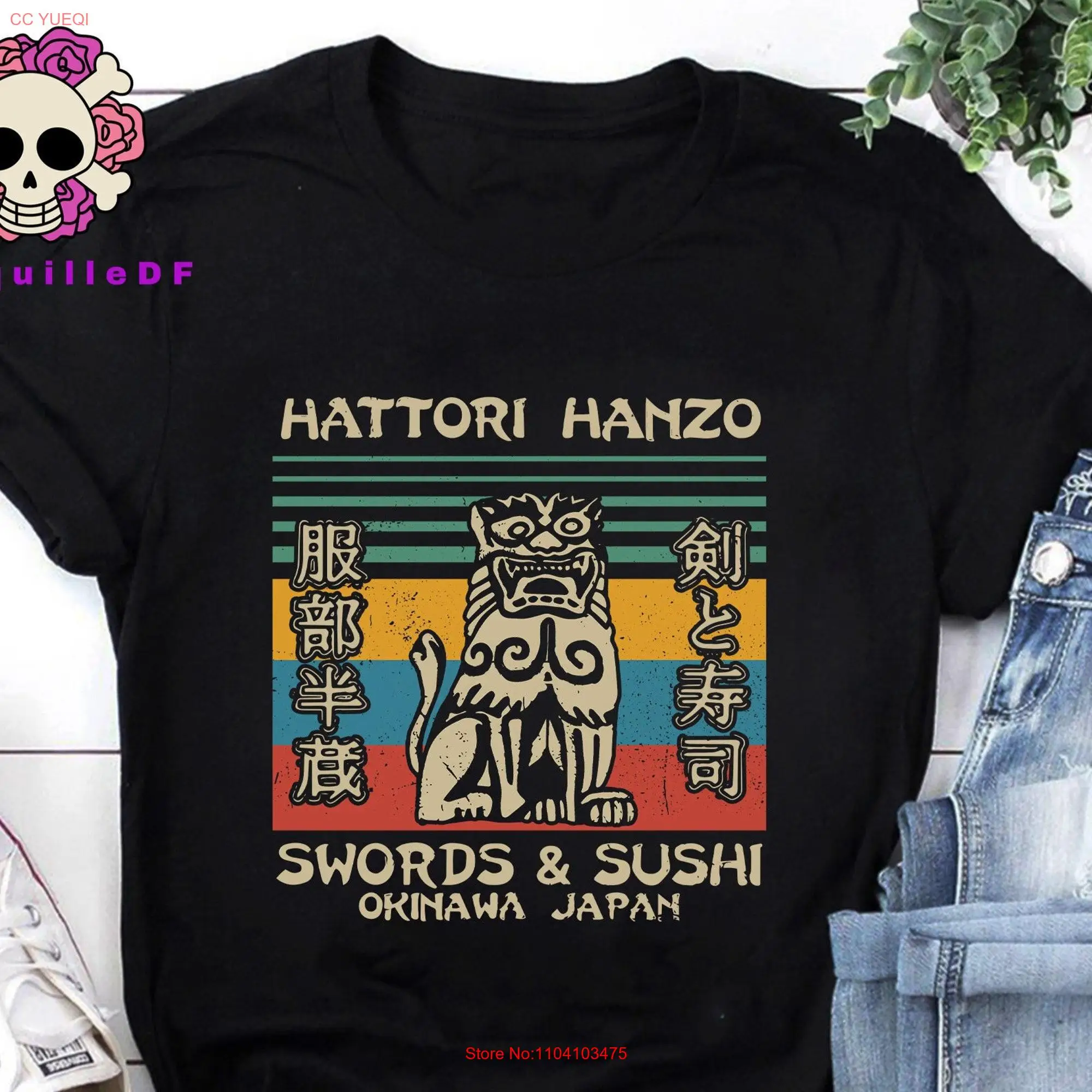 Vintage Hattori Hanzo Sword And Sushi Okinawa Japan T shirt Samurai Retro long or short sleeves