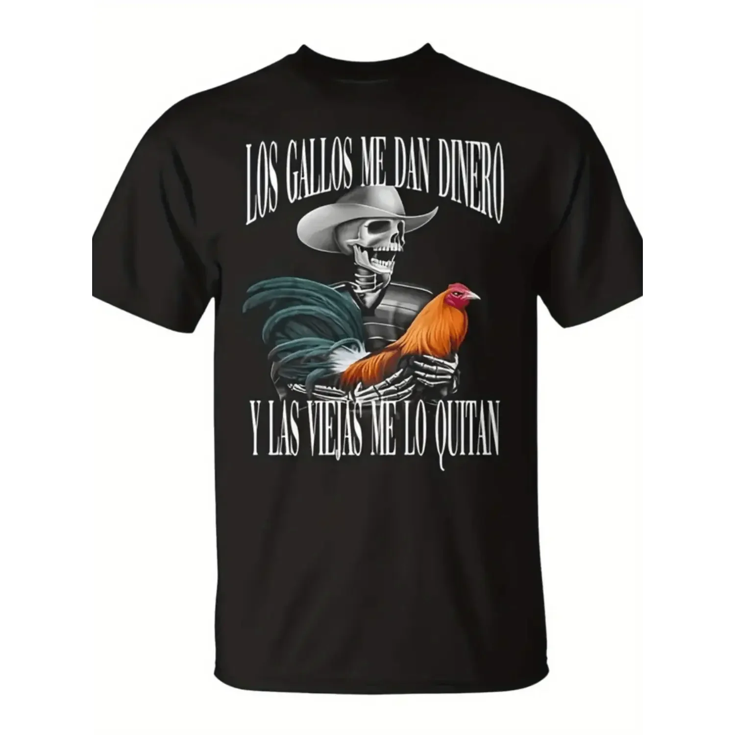 Men Skeleton Rooster Graphic Cotton T Shirt Crew Neck Skinny Fit Summer Tee For Adults Plus Size Short Sleeve Breathable Regular Fit Black