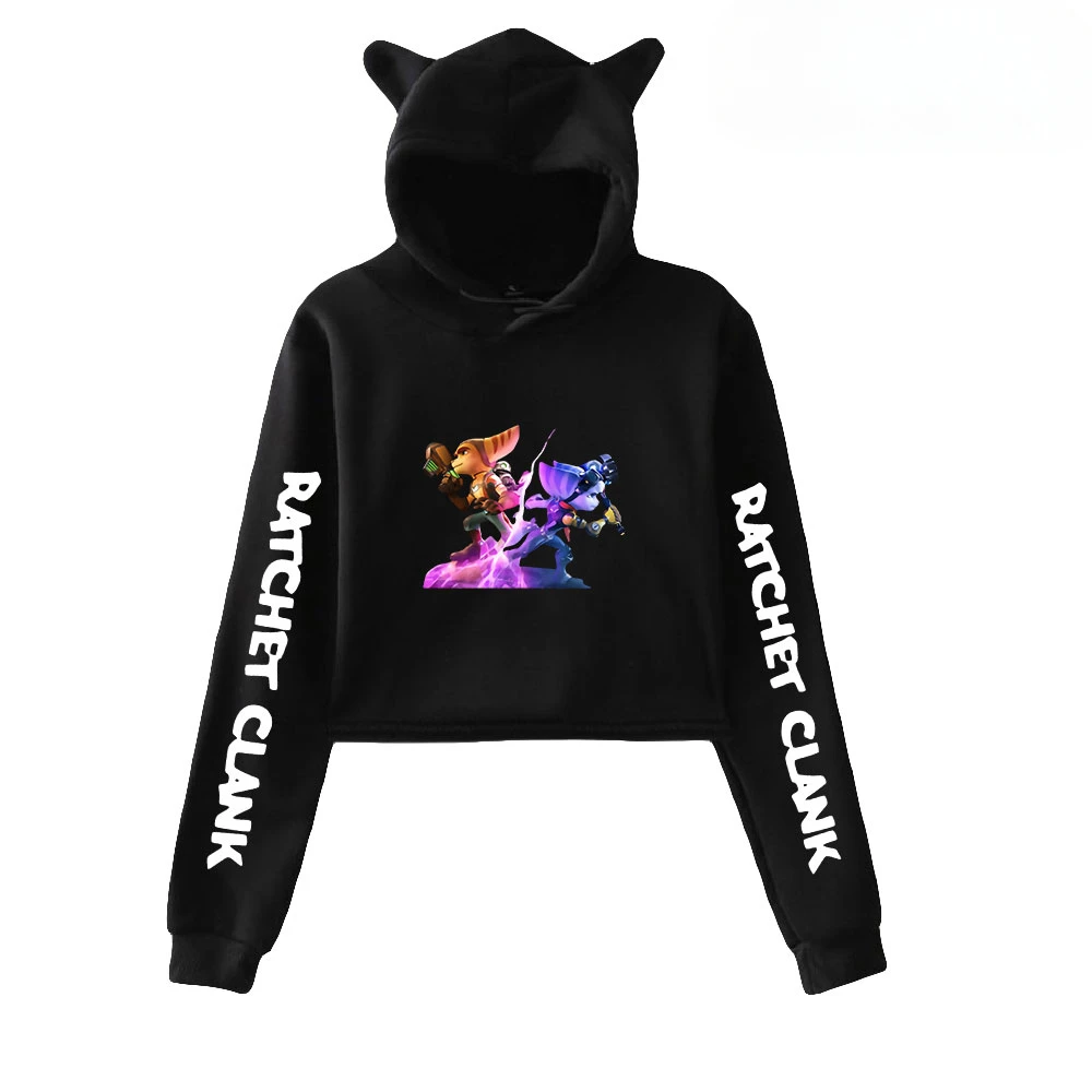 Ratchet and Clank Crop Top Hoodie Harajuku Cropped Sweatshirt Streetwear Hip Hop Long Sleeves Pullover Tops Sudaderas Mujer