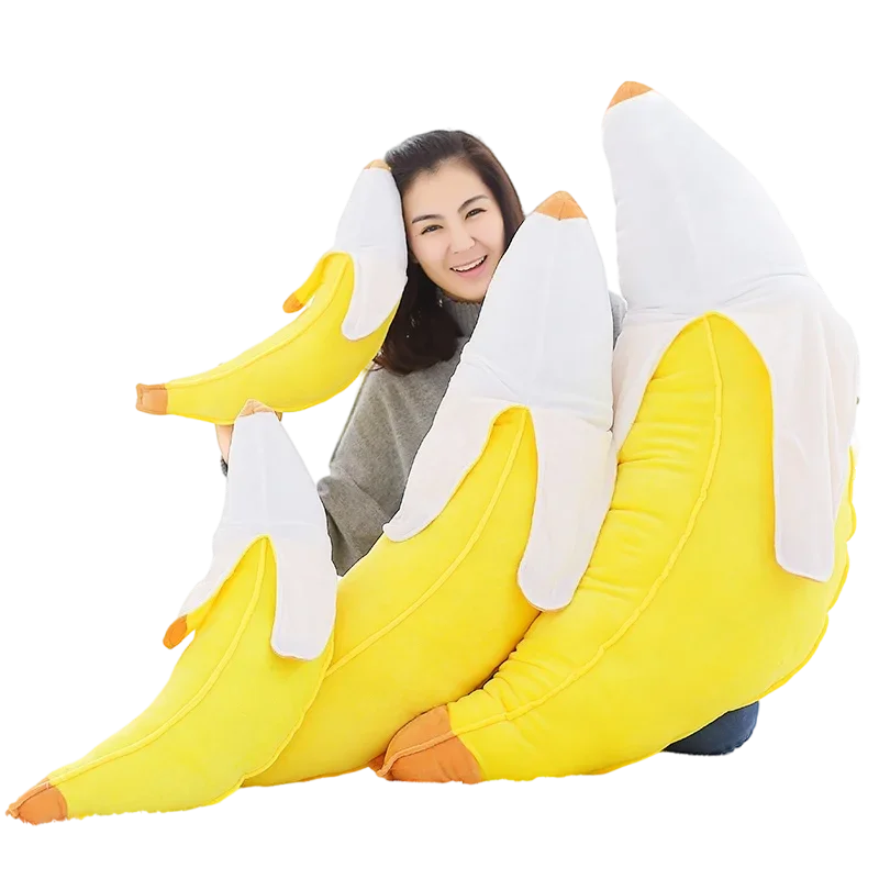 Travesseiro de pelúcia de banana amarela, 50 ~ 120cm, meio descascado, almofada de frutas macias, suporte para pernas, reforço de dormir, presente de pelúcia