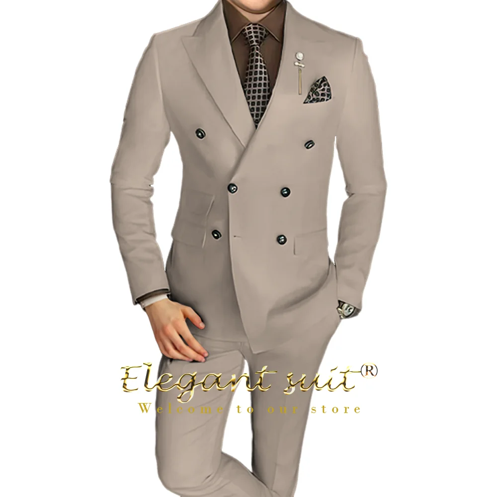 

Double-breasted men's suit 2-piece suit, peak lapel men's custom blazer jacket trousers slim fit groom wedding tuxedo