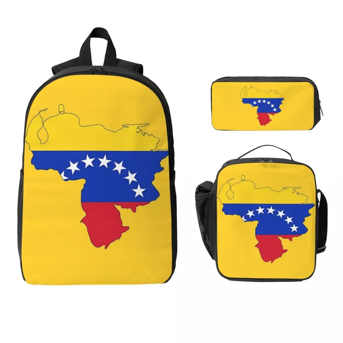 Venezuela Flag Backpack Student Boys Girls BookBag School Bag Computer Shoulder Bags 3ps Insulated Lunch Bag Pencil Case